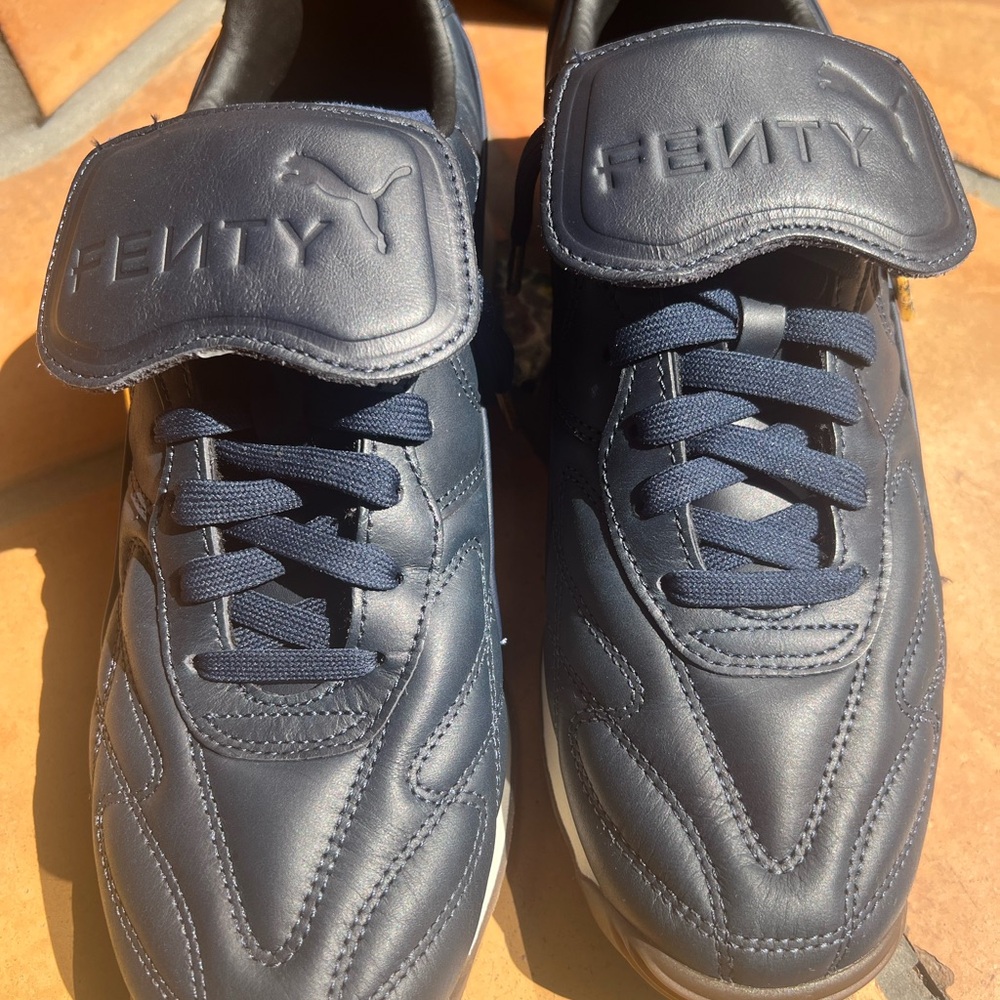 Rihanna Fenty Navy Blue Sneakers with Strap and Textured Design